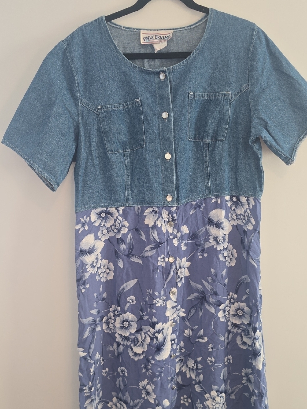 Vintage 90's Plus Size Denim Floral Cottagecore Dress